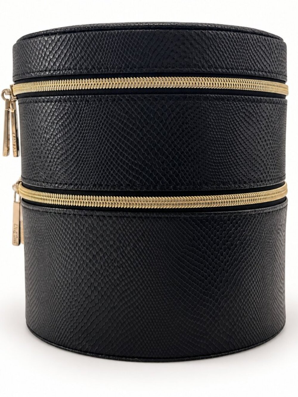 Lancôme Black Faux Snakeskin Round Two Tier Makeup Train Case